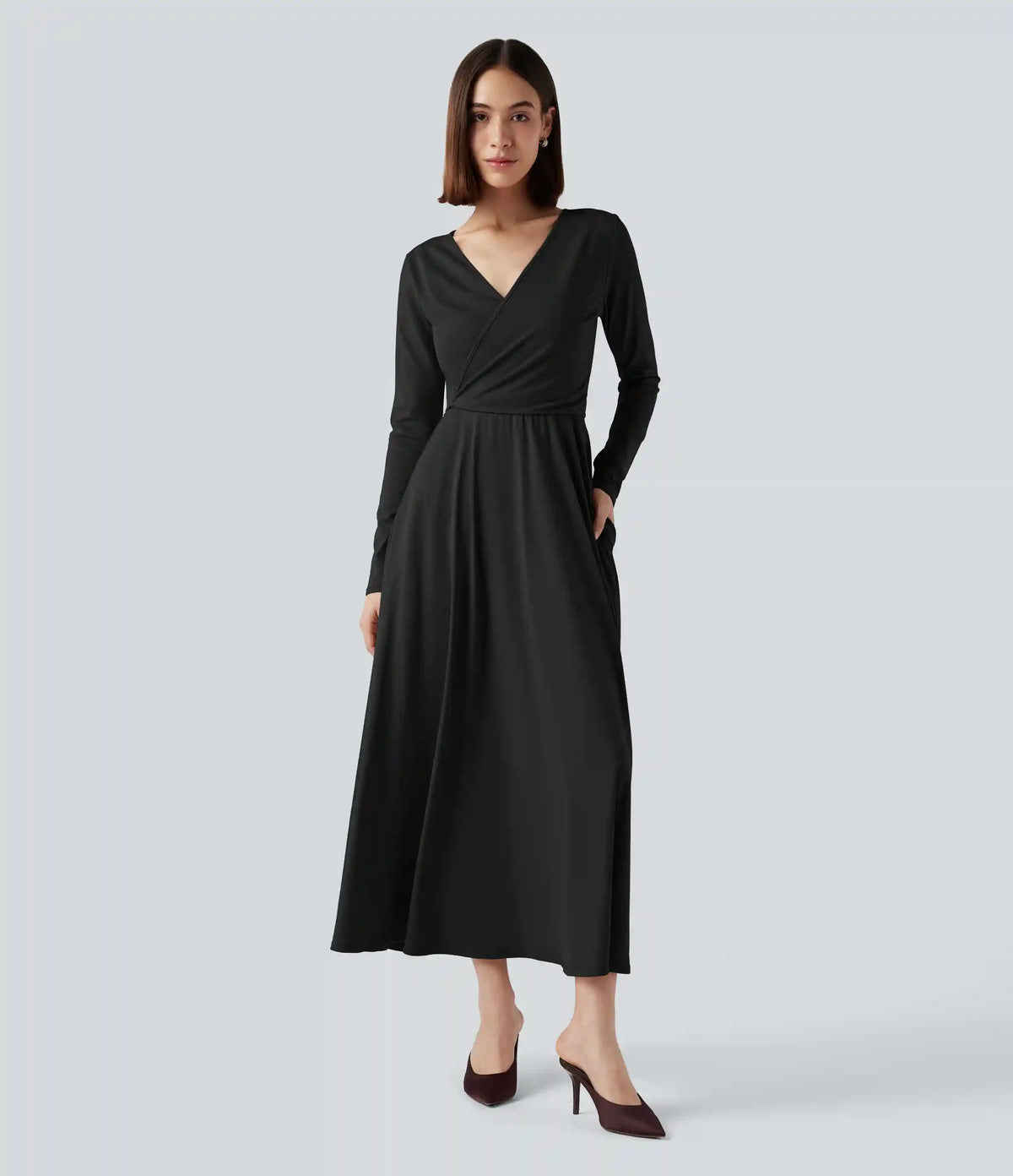 Long Sleeve Wrapped Tie Back 2-Piece Midi Dress with Pockets
