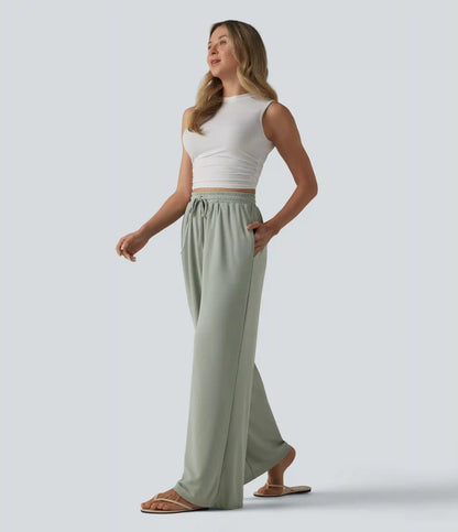 High Waisted Drawstring Baggy Pants with Pockets