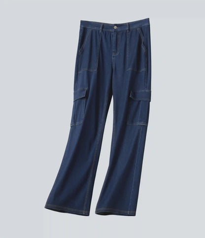 Halara Flex™ Mid Rise Draped Lyocell Washed Casual Straight Leg Cargo Jeans with Pockets