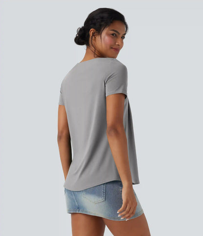 Square Neck Short Sleeve Casual Blouse