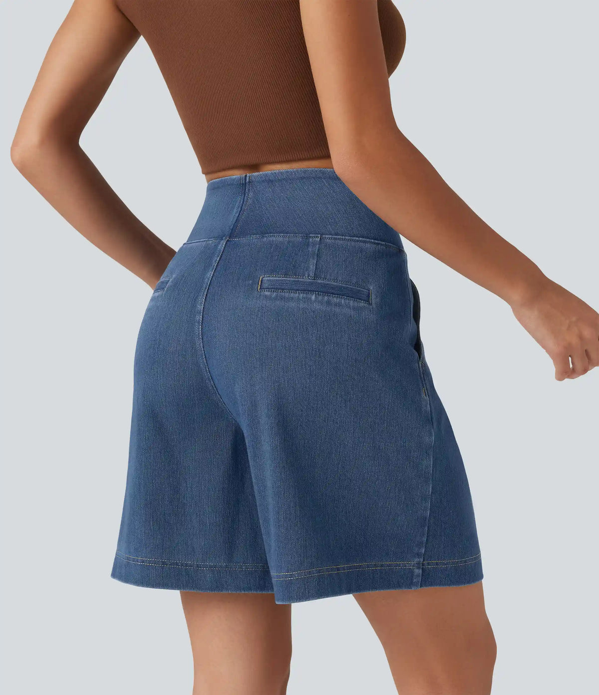 Halara Flex™ High Waisted Denim Casual Baggy Bermuda Shorts 7'' with Pockets