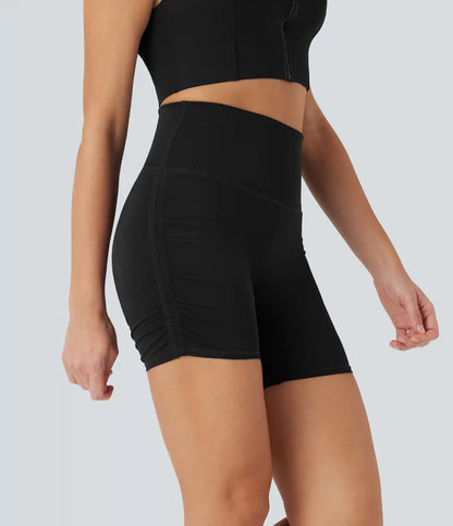 SoftlyZero™ QuickDry High-Waisted Tummy-Control Ruched Running Biker Shorts 5''