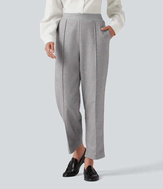 High Waisted Pintuck Tapered Work Pants with Pockets