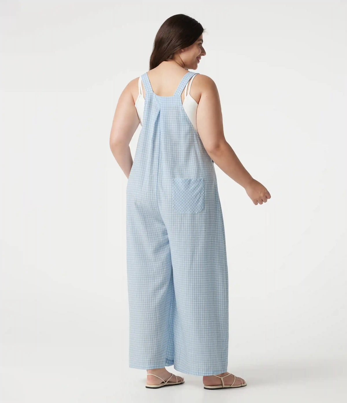 Plus Size Plaid Casual Linen-Feel Overalls with Pockets