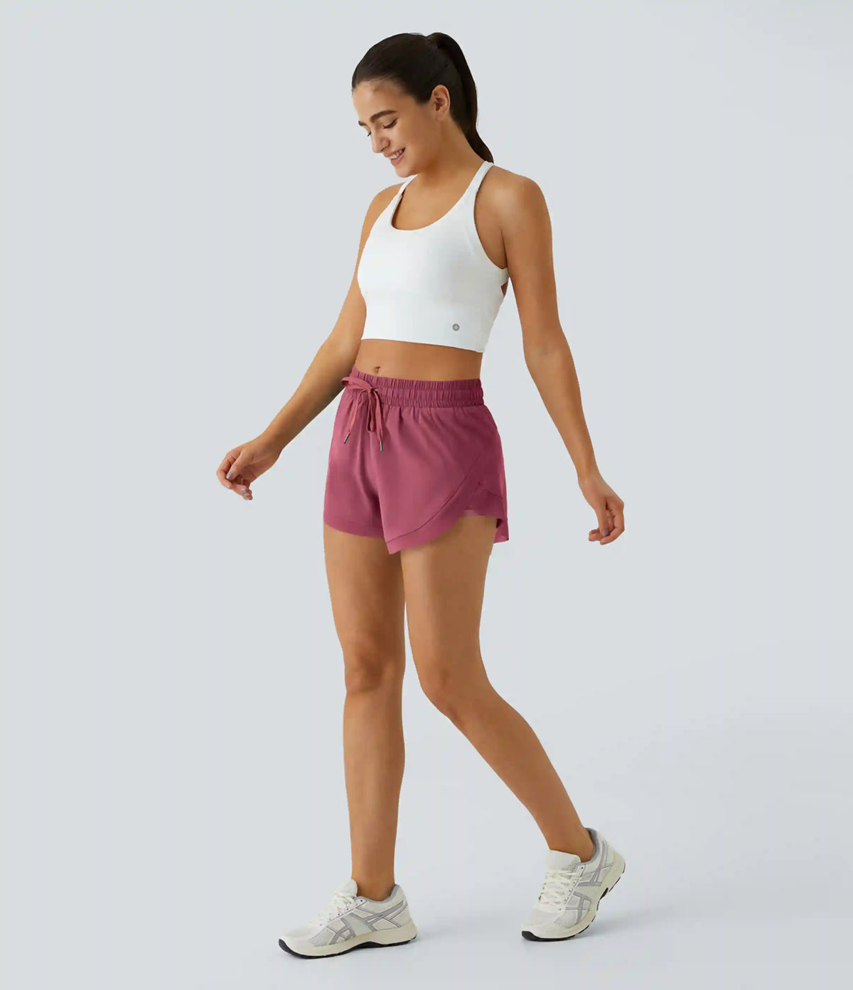 Mid Rise Drawstring Contrast Mesh 2-in-1 Flowy Running Shorts 3''