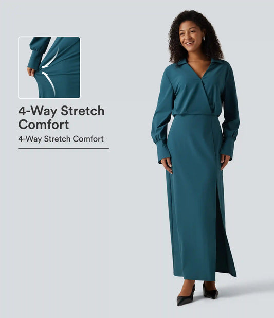Long Sleeve Split Hem InstantCool Maxi Work Shirt Dress