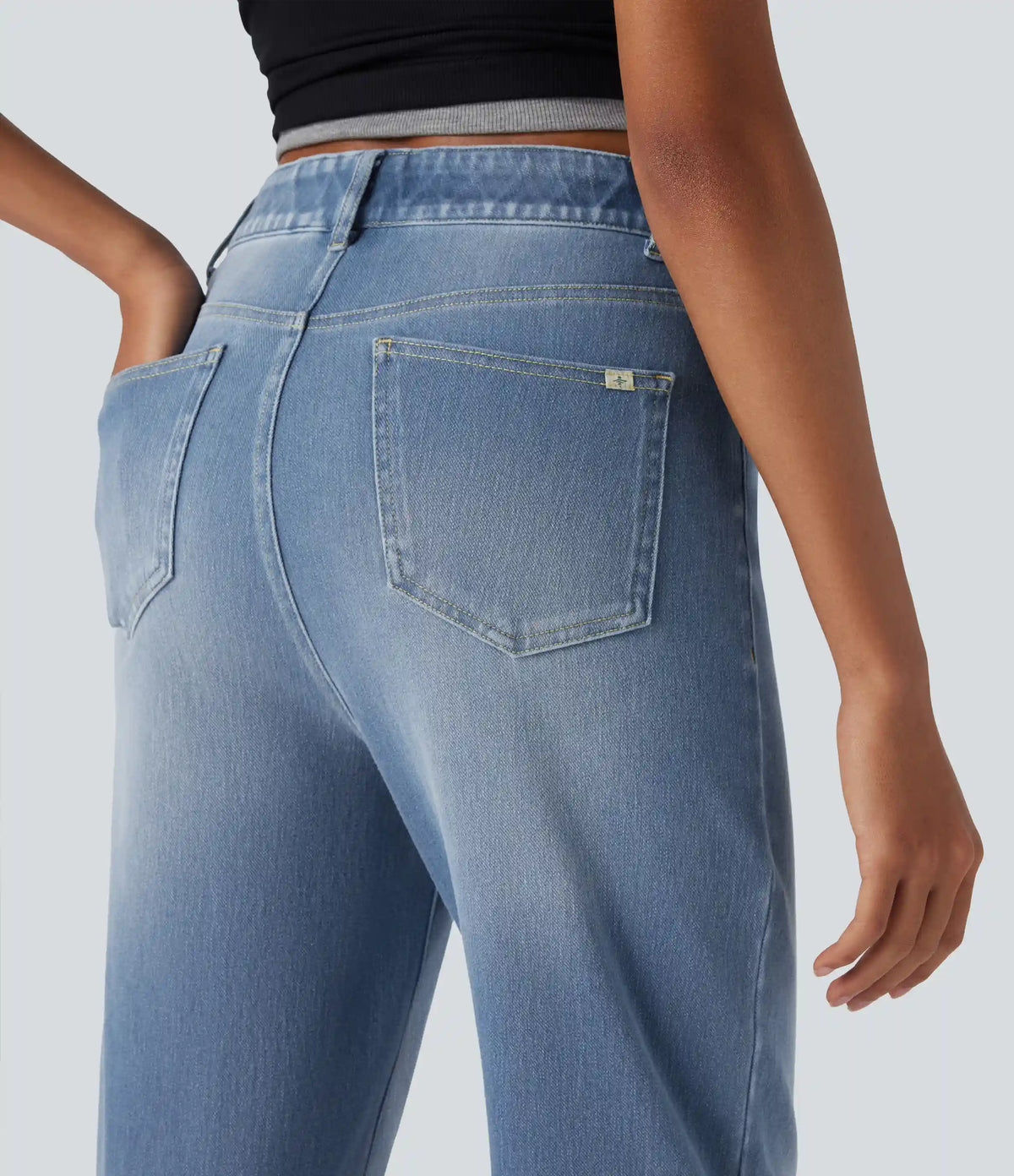 Halara Flex™ High Waisted Tummy Control Pockets Straight Leg Washed Casual Jeans