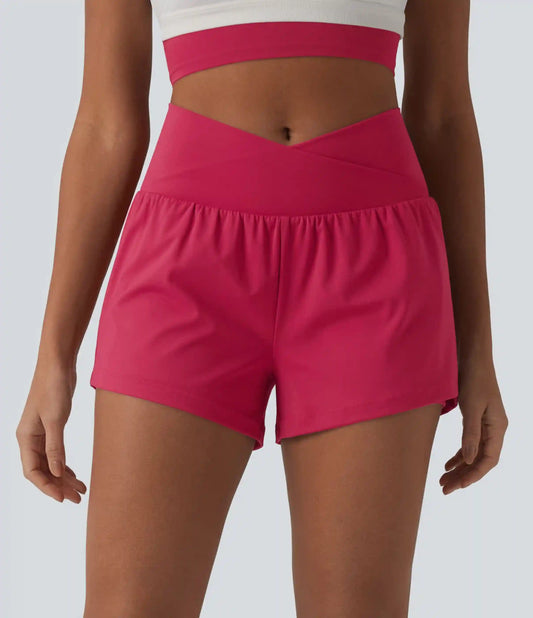 SoftlyZero™ Airy Crossover High Waisted 2-in-1 InstantCool Yoga Shorts 3'' with Pockets