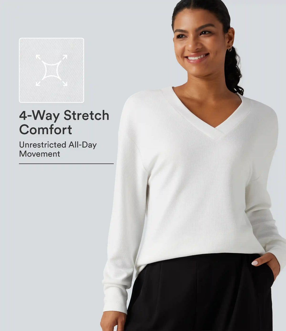 V Neck Long Sleeve Waffle Yoga Top