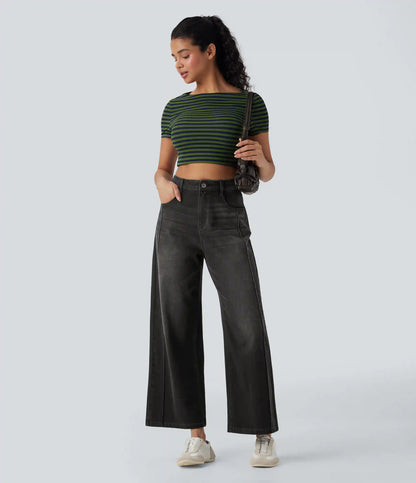 Halara Flex™ High Waisted Pockets Washed Casual Baggy Jeans