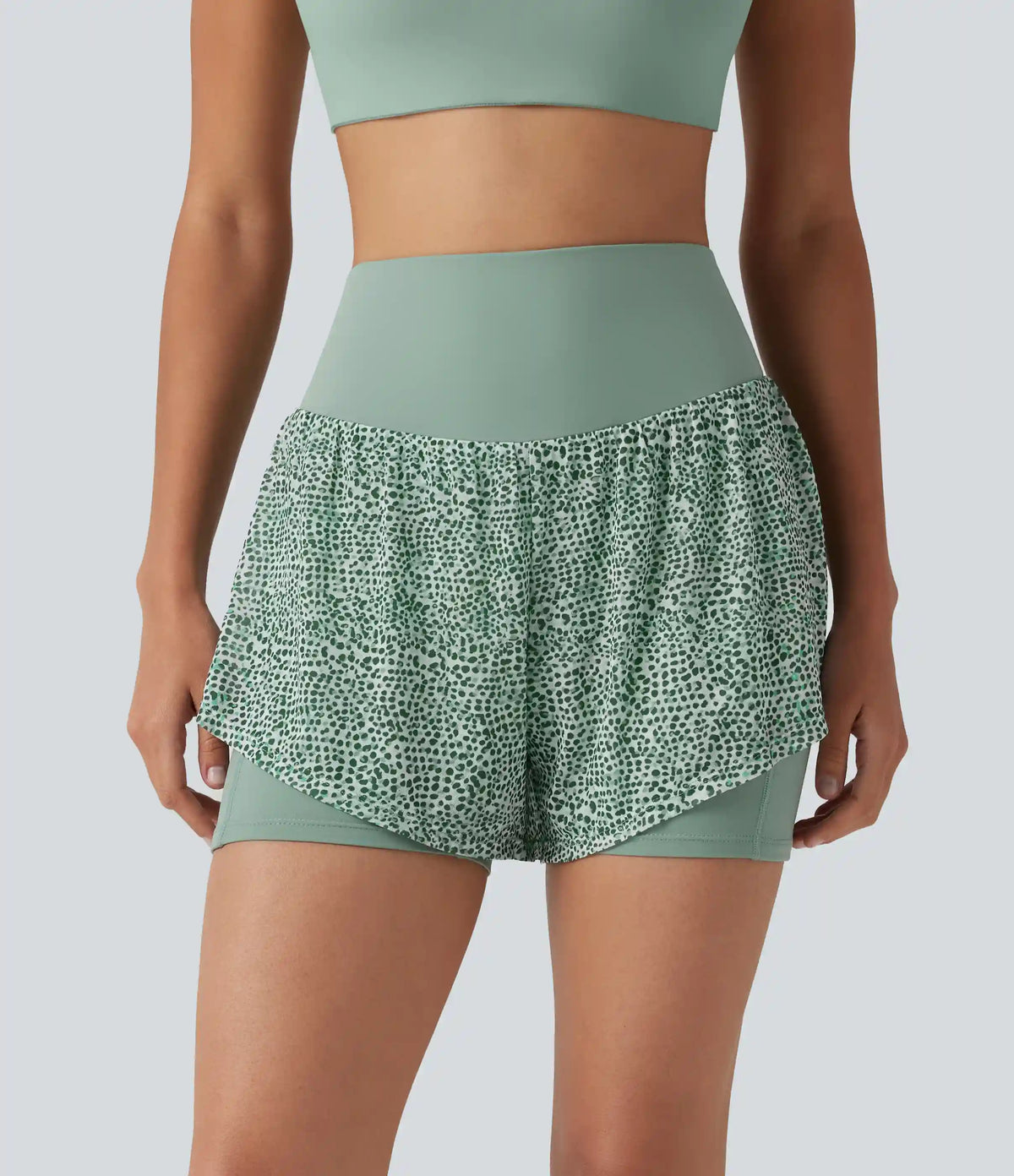 High-waisted Leopard Print 2-in-1 Running Baggy Shorts with Pockets