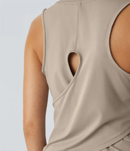 Cut Out Crossover Hem Solid Yoga Tank Top