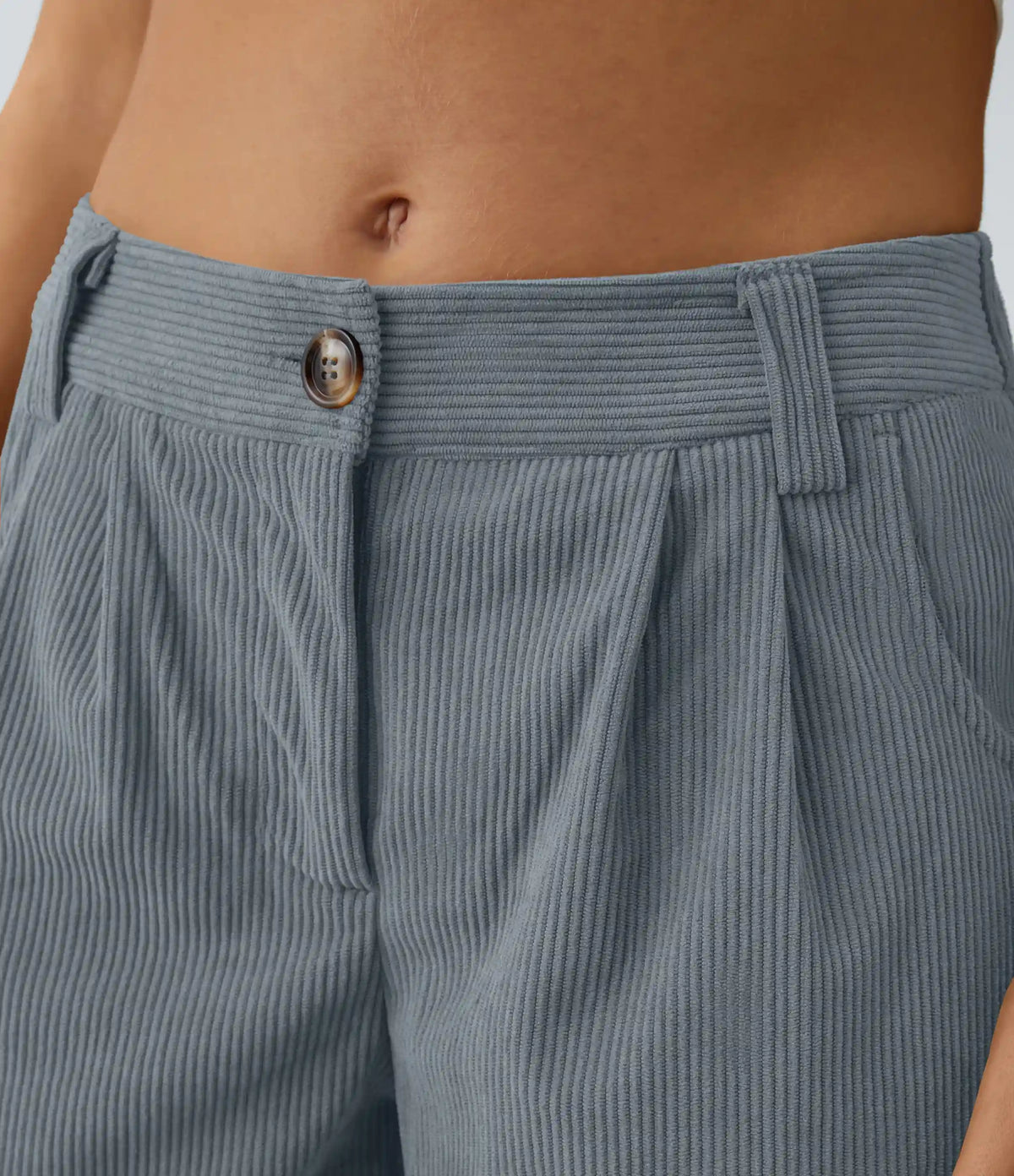 Mid Rise Zipper Pocket Corduroy Casual Pants