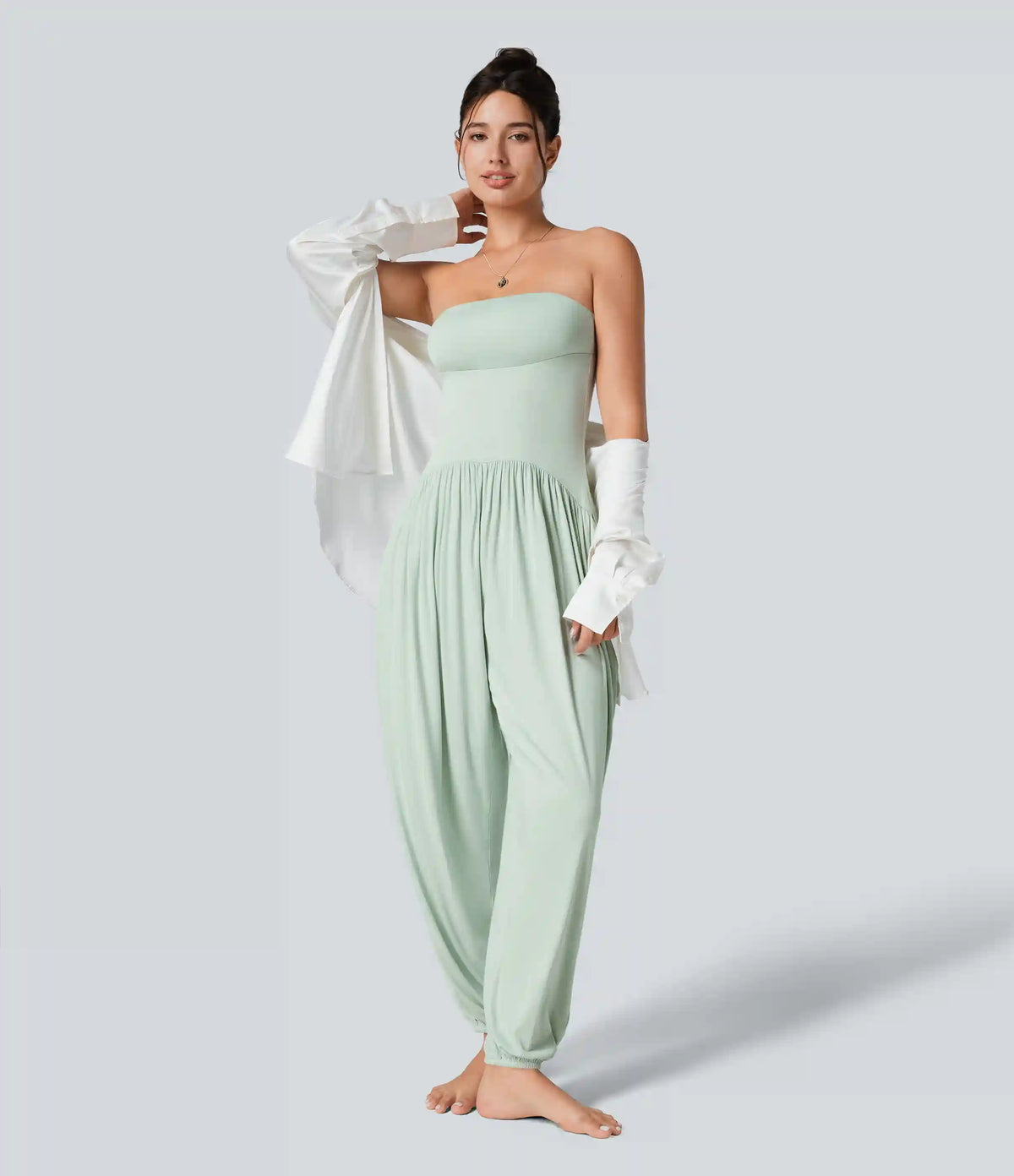 Ribbed Tube Backless Side Pocket Casual Jumpsuit