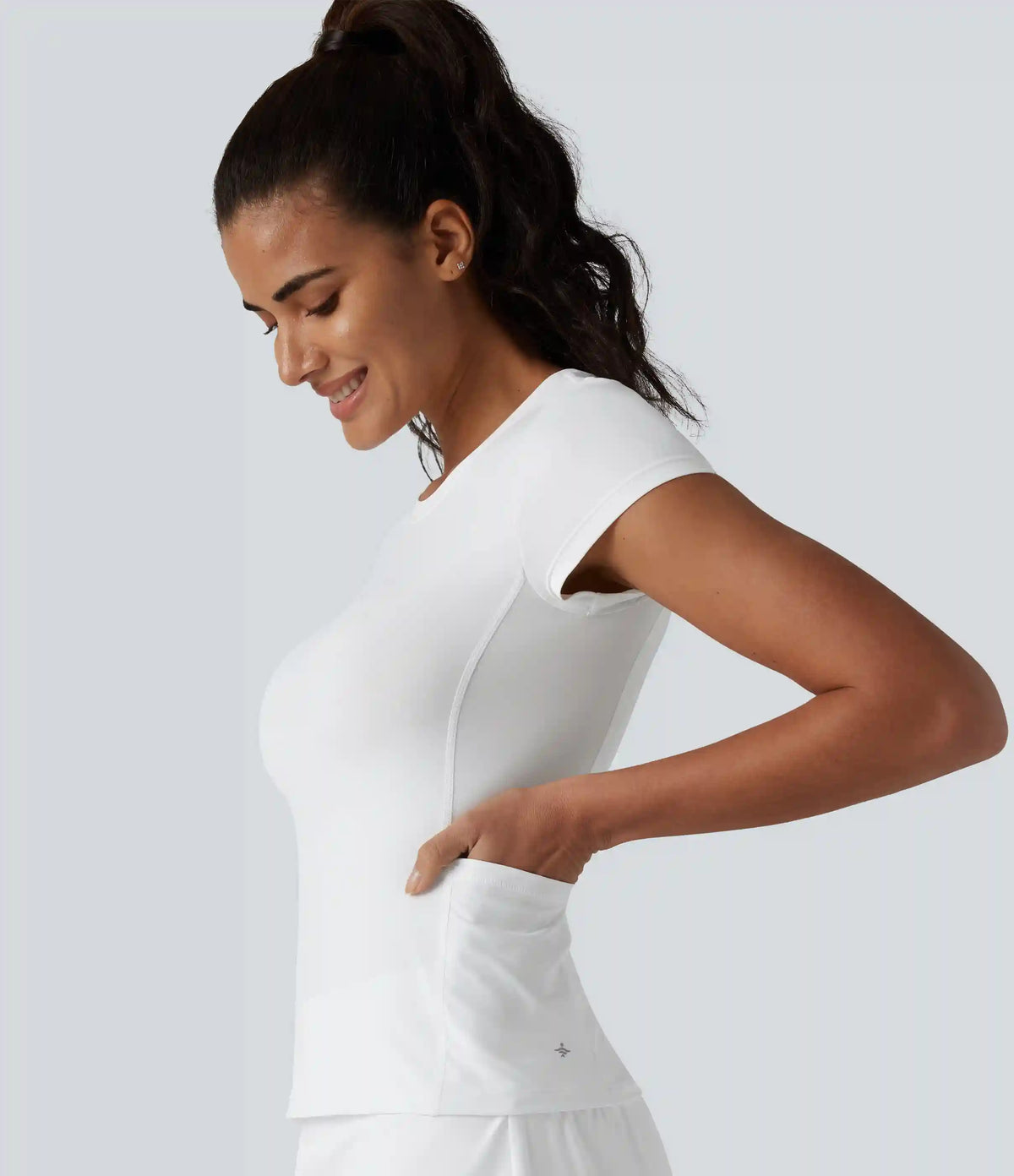 Round Neck Short Sleeve InstantCool Running Sports Top with Pockets-UPF50+