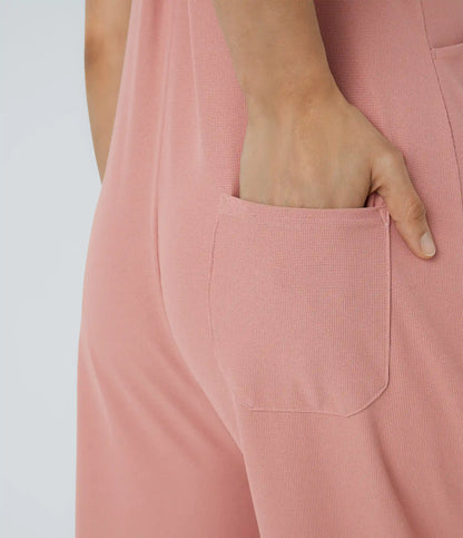 Pockets Waffle Casual Overalls