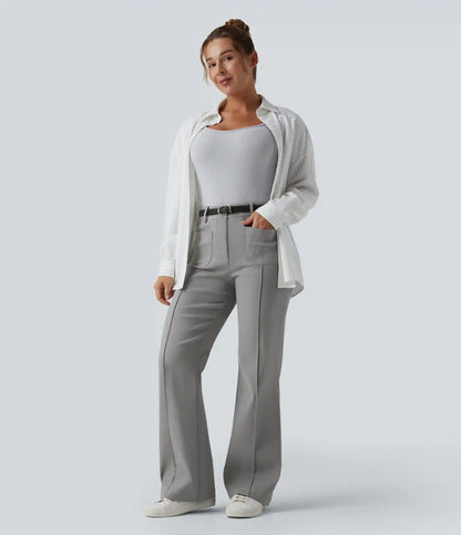 High Waisted Work Flare Pants with Pockets