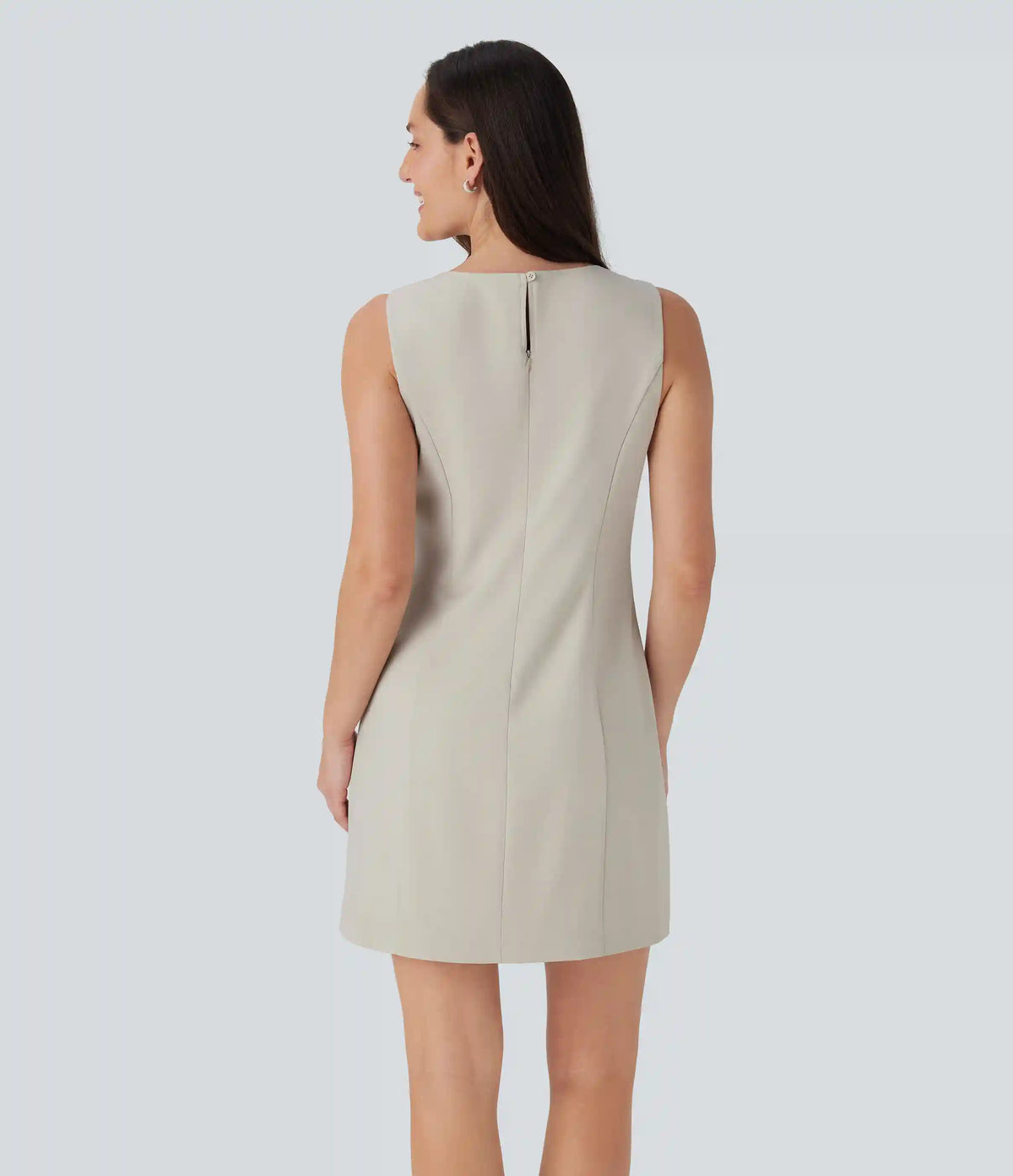Boat Neck Sleeveless Botton Mini Work Dress with Pockets