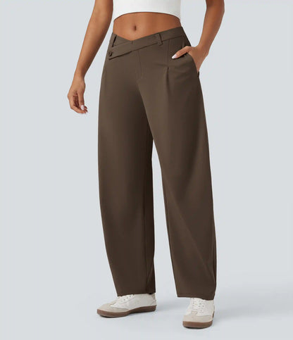 Halara Flex™ DayStretch Asymmetric Mid Rise Barrel Leg Work Pants with Pockets