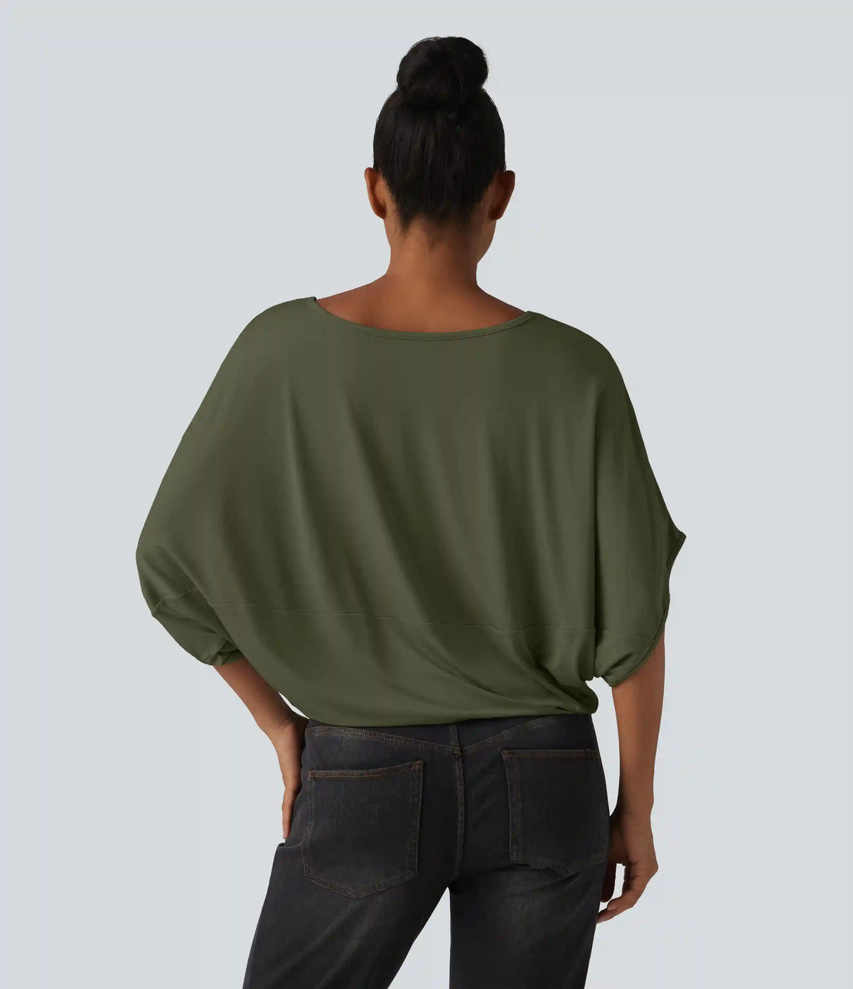 Round Neck Batwing Sleeve Relaxed Casual Top