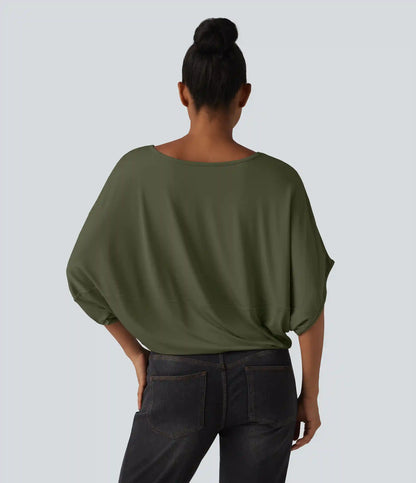 Round Neck Batwing Sleeve Relaxed Casual Top