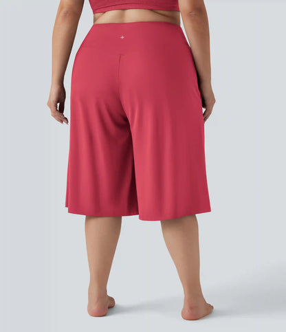 SoftlyZero™ Airy Crossover High Waisted Wide Leg InstantCool Yoga Pedal Pusher Plus Size Pants with Pockets