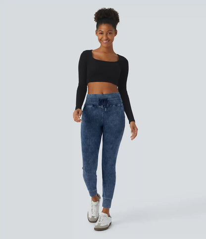 Halara Flex™ High Waisted Drawstring Pocket Washed Casual Jeans