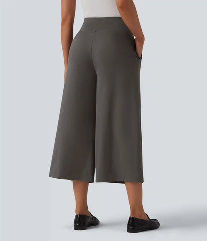 Halara Flex™ DayStretch High Waisted Tummy Control Crossover Cropped Wide Leg Work Pants with Pockets
