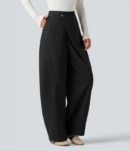 Mid Rise Asymmetric Baggy Casual Pants with Pockets