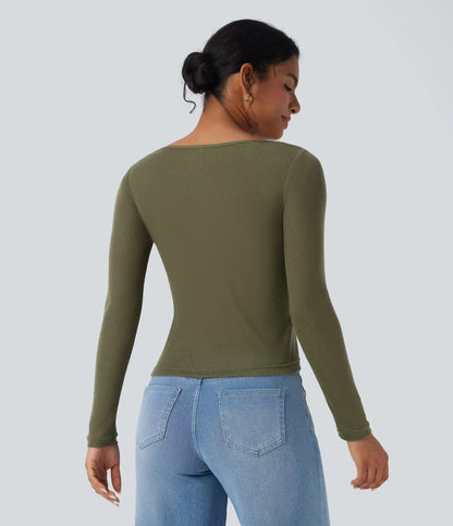 Cowl Neck Long Sleeve Ruched Casual Wool-Blend Top