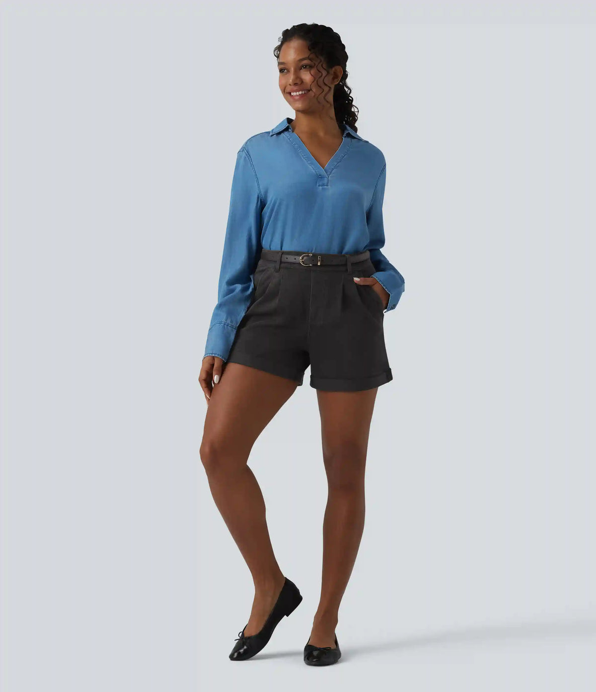 Halara Flex™ Mid Rise Rolled Hem Denim Casual Shorts with Pockets