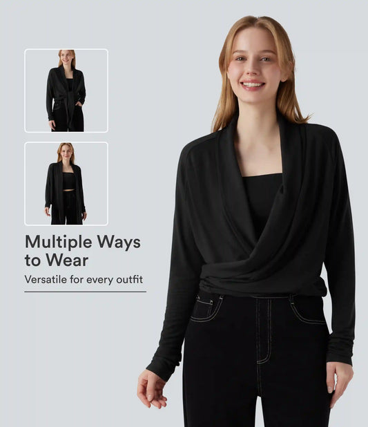 Wrapped Raglan Long Sleeve Casual Top