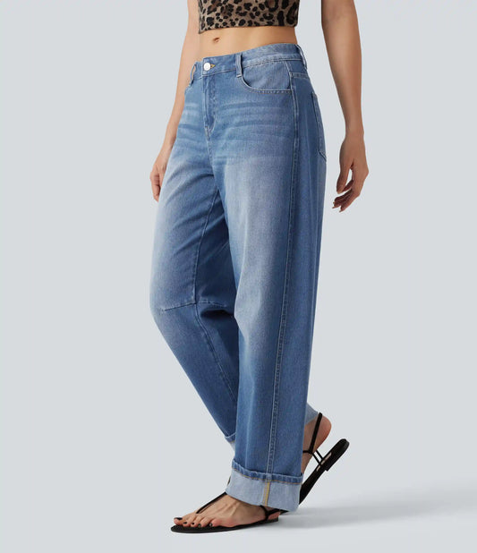 Halara Flex™ Low Rise Rolled Hem Casual Barrel Leg Jeans with Pockets