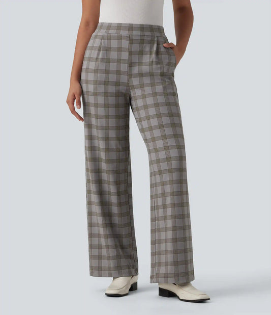 Halara Flex™ High Waisted Wide Leg Plaid Work Pants with Pockets