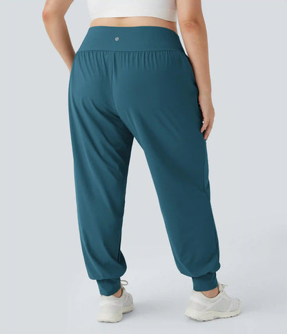 High Waisted Plain Pocket Yoga Plus Size Joggers