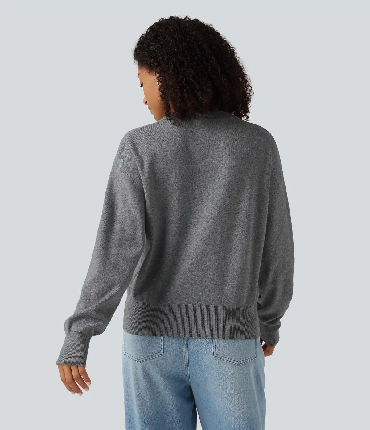 Round Neck Dropped Long Sleeve Color Block Work Sweater