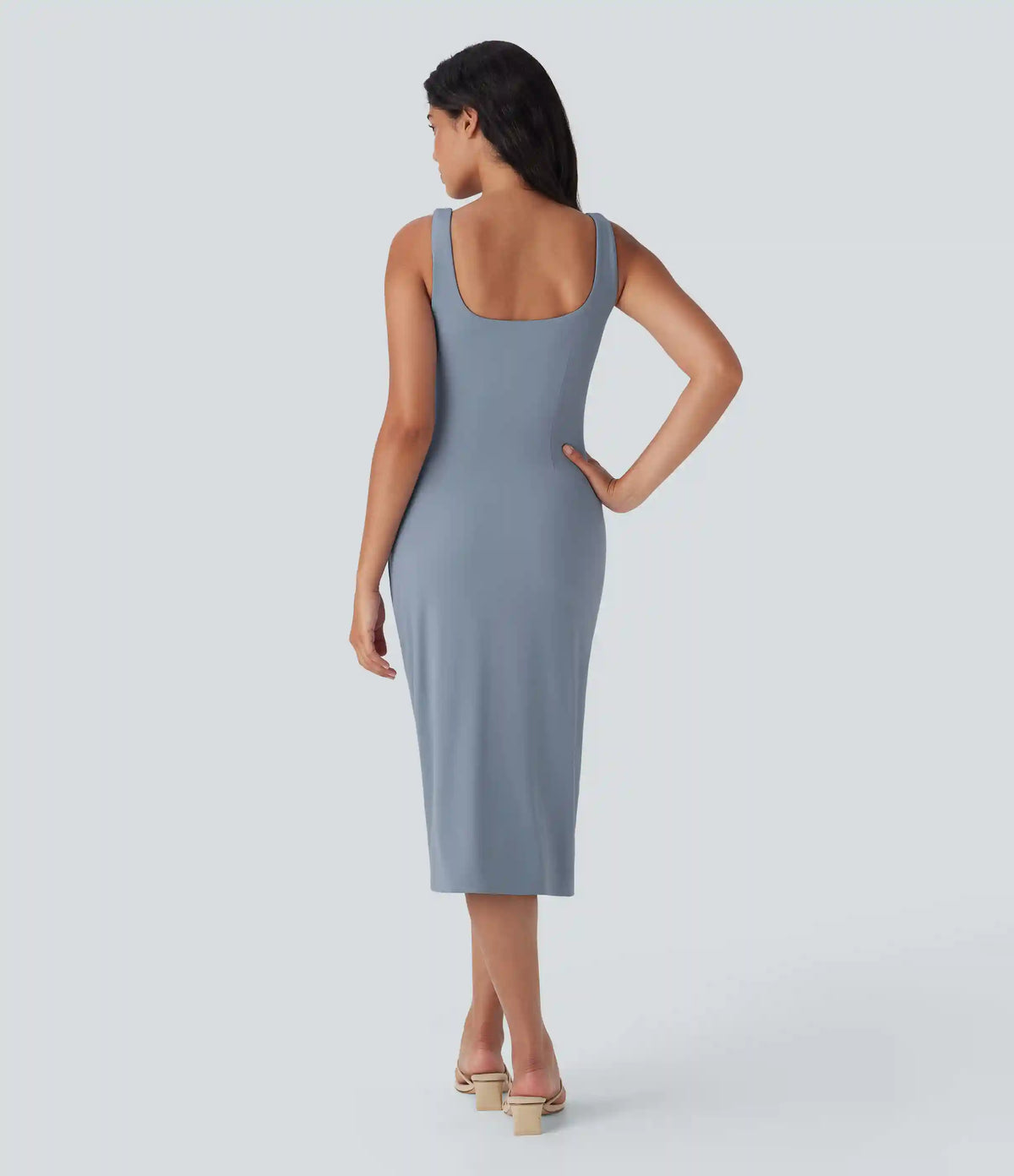 SoftlyZero™ Airy Square Neck Corset Ruched Bodycon Midi InstantCool Dress DD-F Cups