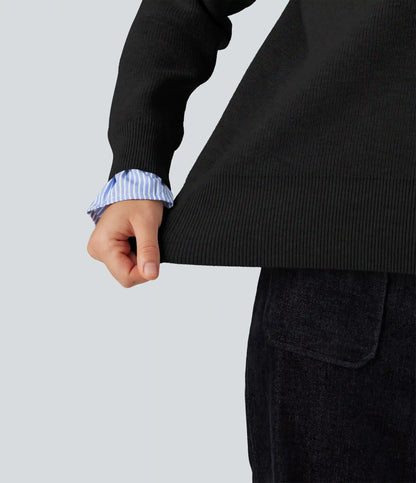 Collared V Neck Long Sleeve 2-in-1 Work Sweater