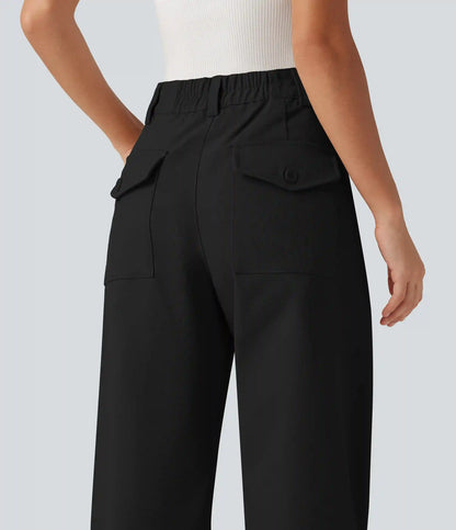 Mid Rise Barrel Leg Work Pants with Pockets