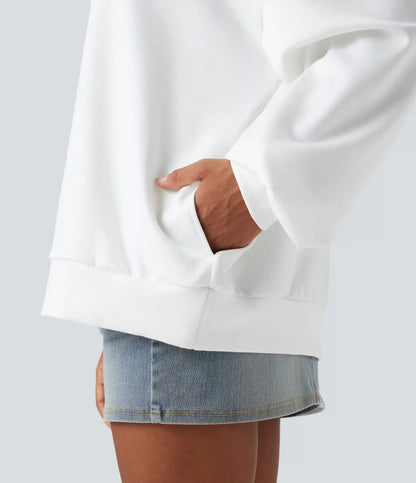 Mock-neck Relaxed Casual Sweatshirt with Pockets