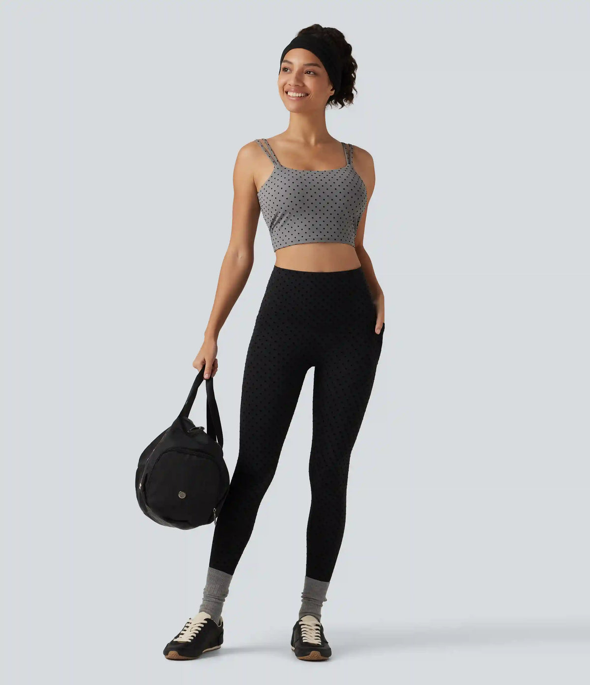 Halara UltraSculpt™ Light Support Backless Built-in Bra Flocked Polka Dot Yoga Sports Bra