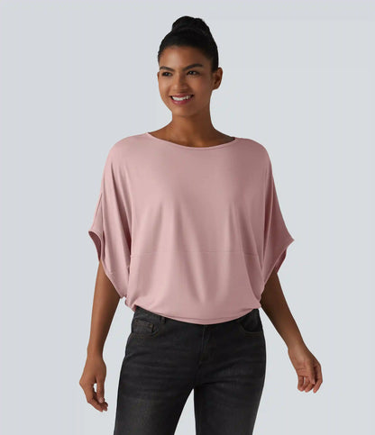 Round Neck Batwing Sleeve Relaxed Casual Top
