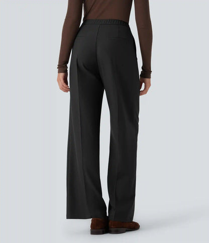 High Waisted Zipper Straight Leg Work Pants with Pockets