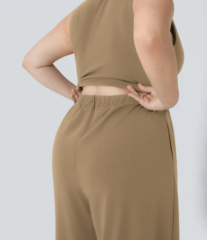 Plus Size V Neck Sleeveless Jumpsuit with Pockets-Easy Peezy Edition