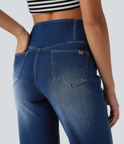 Halara Flex™ Crossover High Waisted Tummy Control Casual Straight Leg Jeans with Pockets