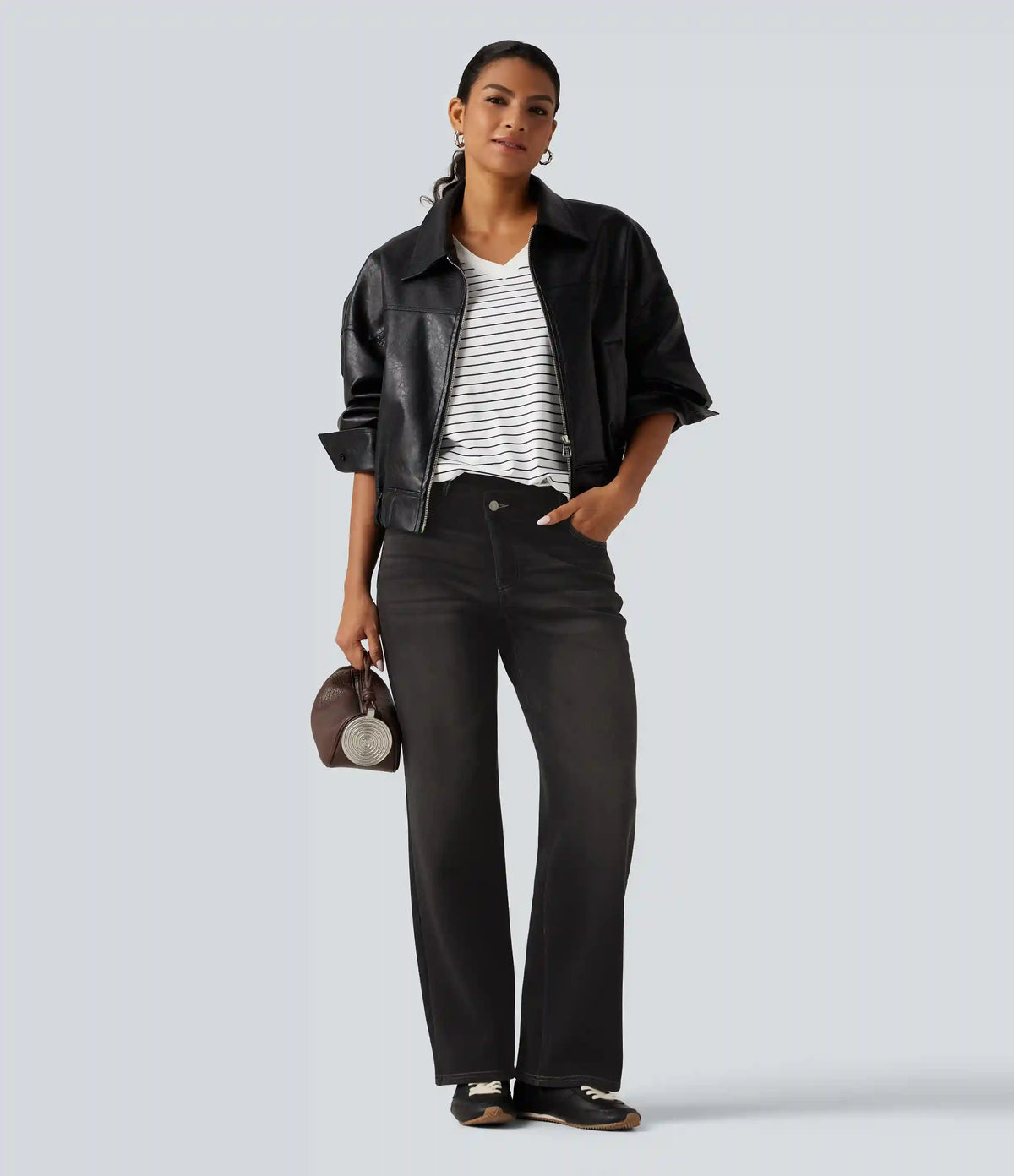 Mid Rise Asymmetric Straight Leg Fleece Casual Jeans with Pockets