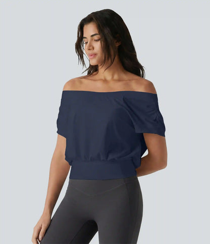 Off Shoulder Short Sleeve Oversize InstantCool Quick Dry Yoga Sports Top