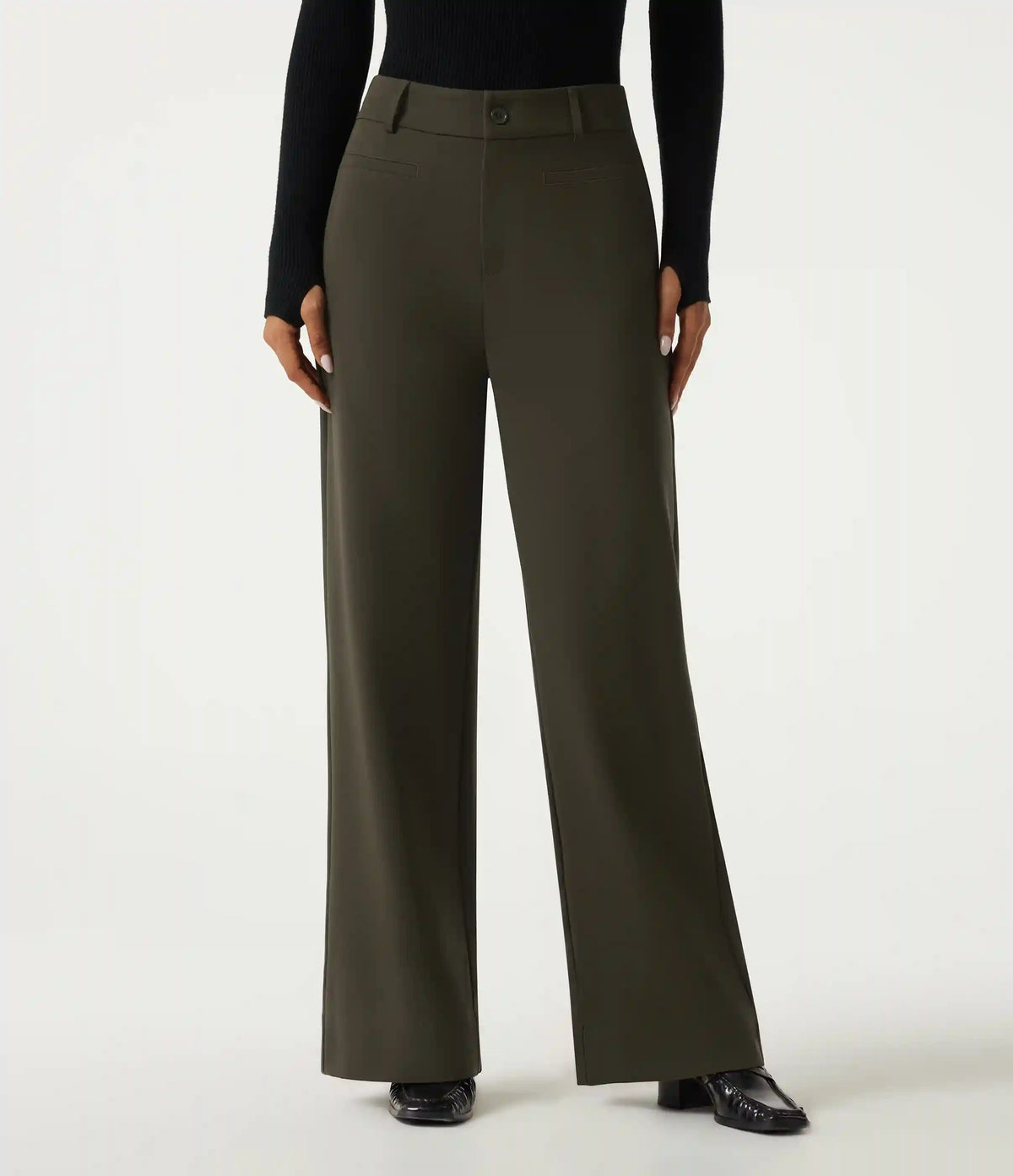 High Waisted Straight Leg Work Pants with Pockets