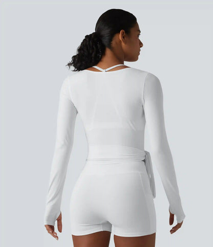 Long Sleeve Crossover Tie InstantCool Yoga Top-UPF50+
