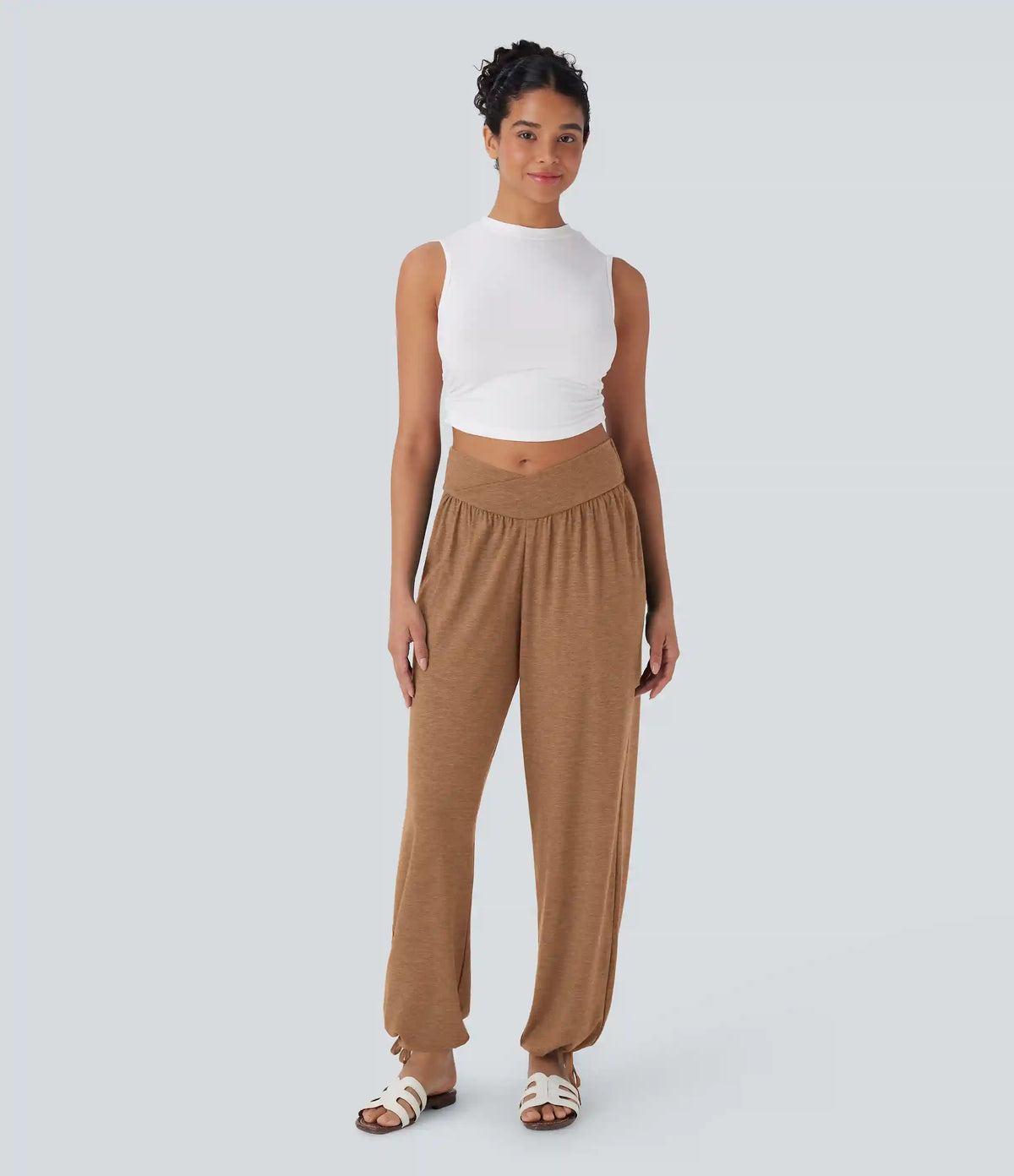 Crossover High Waisted Pocket Drawstring Casual Joggers